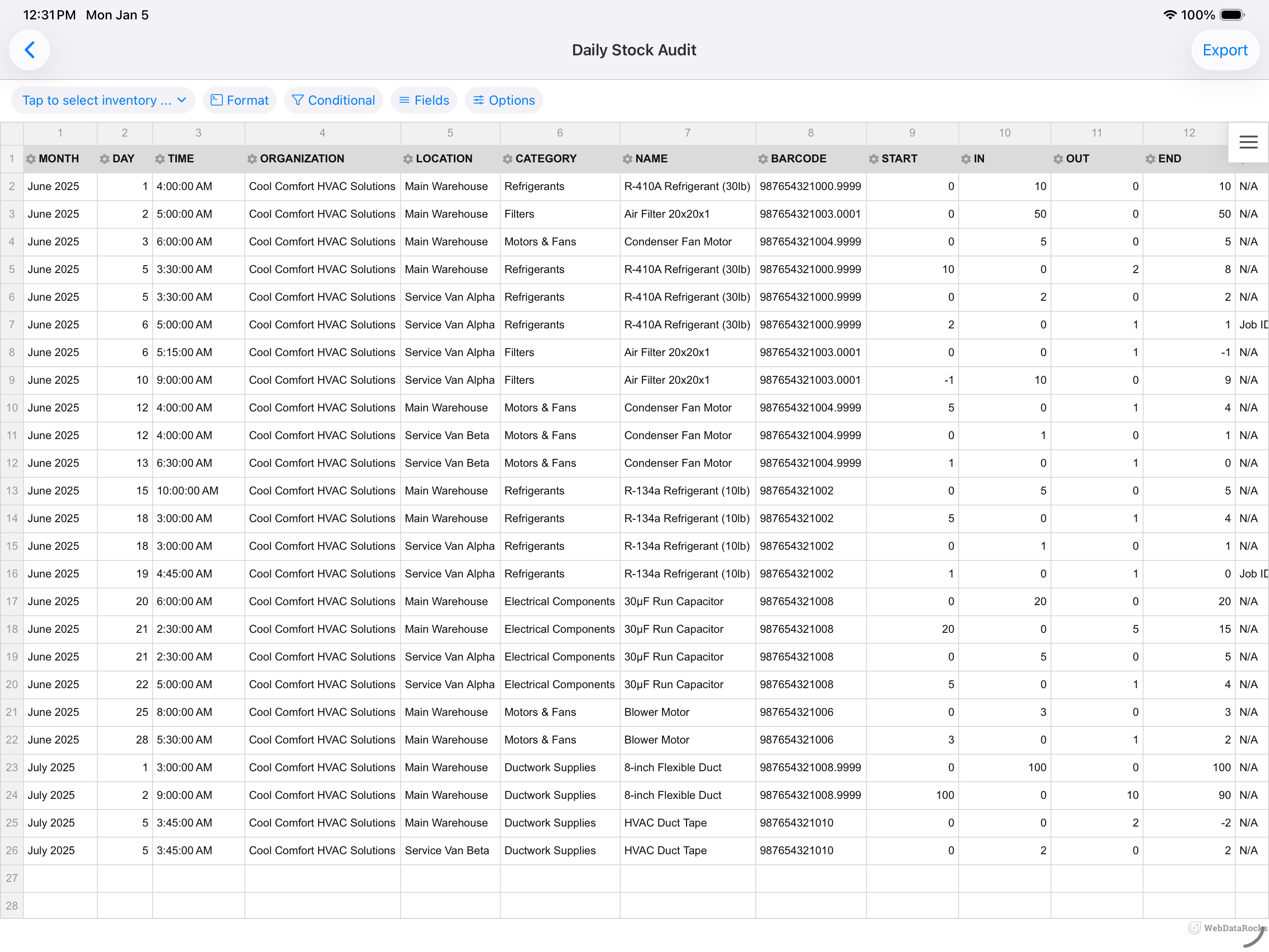 Itemify Pivot Table Analysis on iPad
