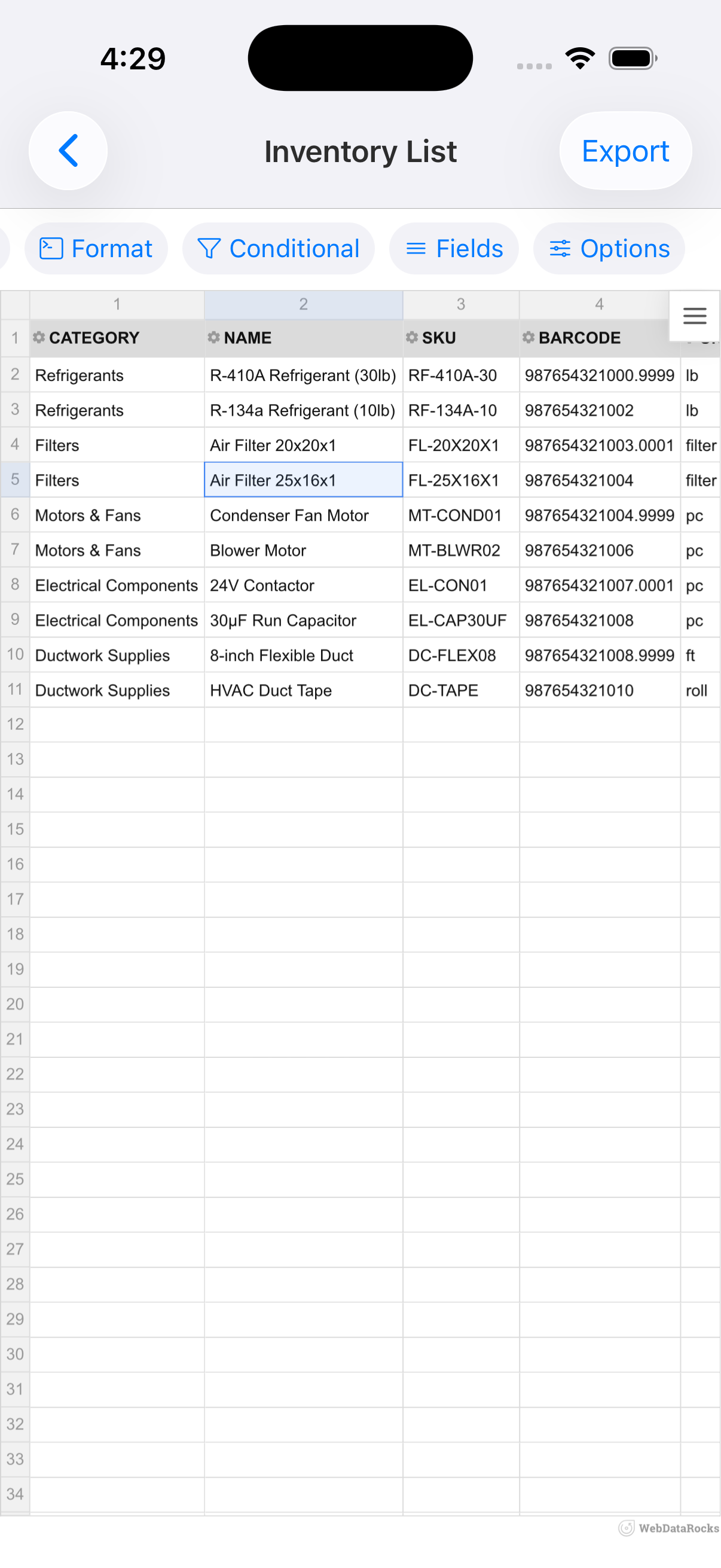Itemify App Pivot Table